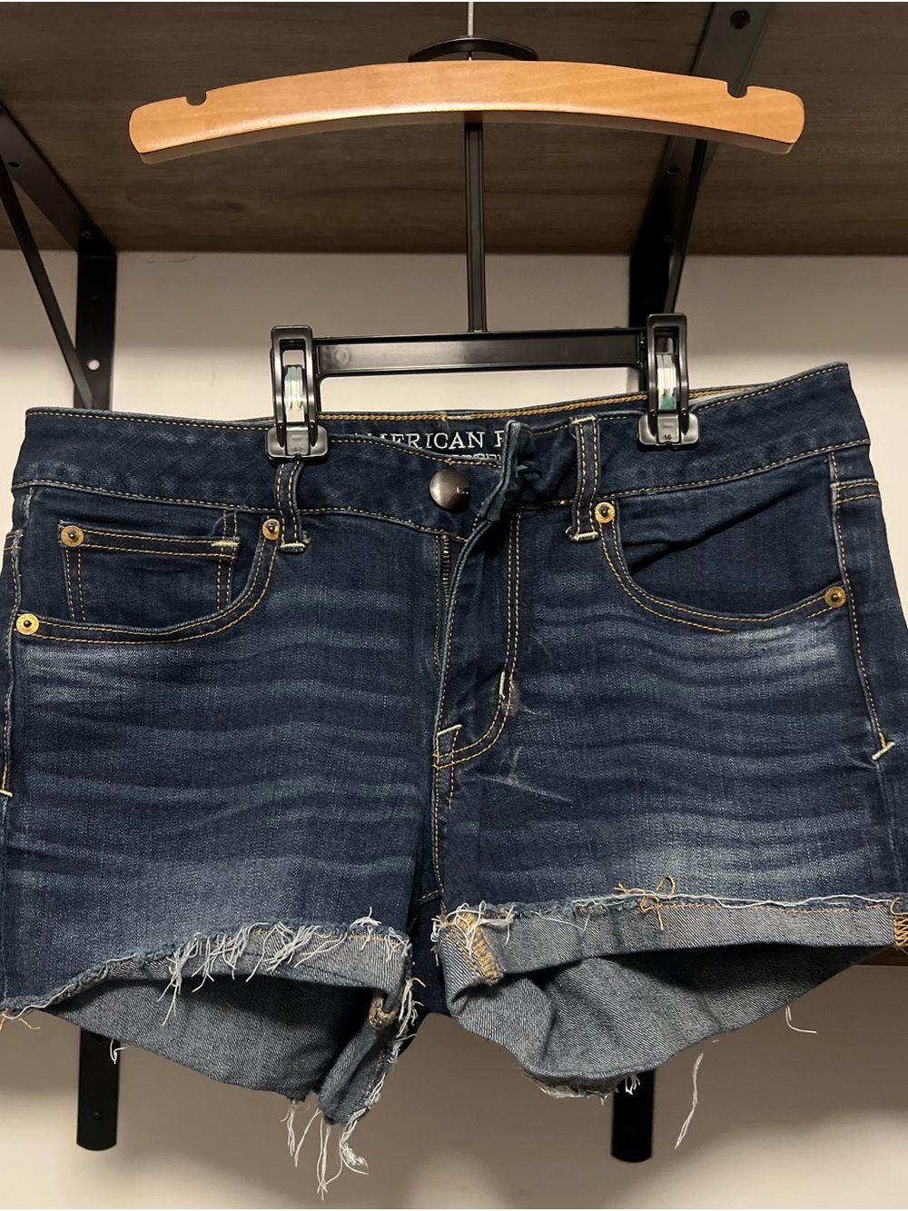 American Eagle Outfitters Dark Indigo Distressed Denim Shorts